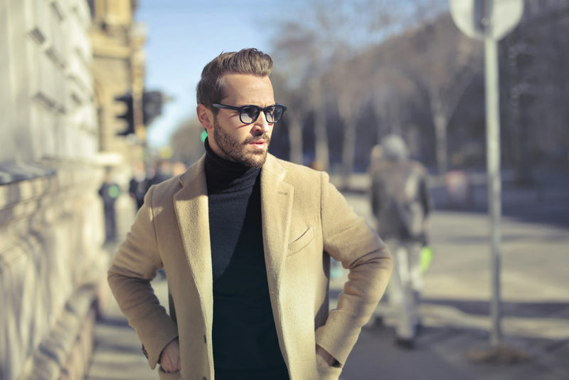 Black turtleneck worn under a coat