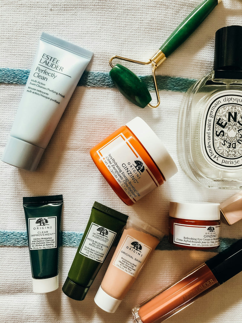 Skincare bottles on a surface
