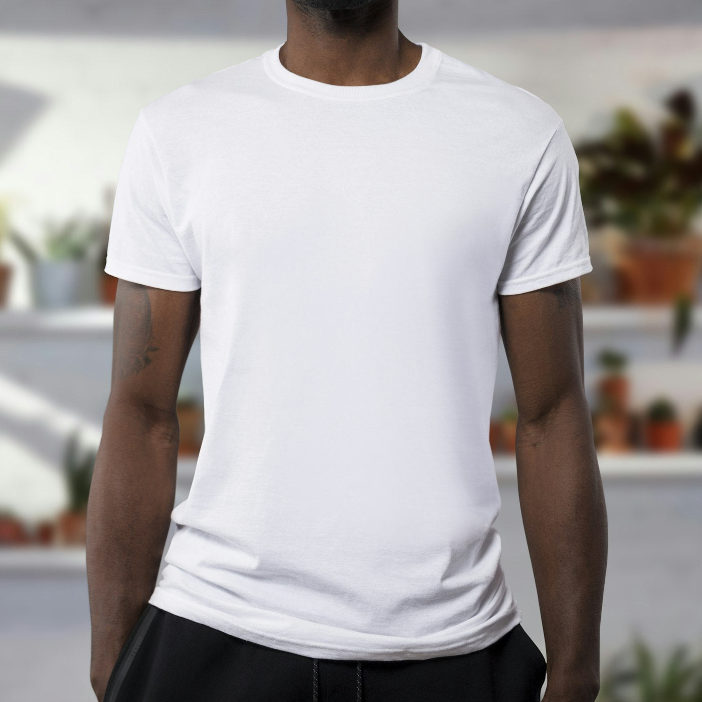 A plain white t-shirt worn simply