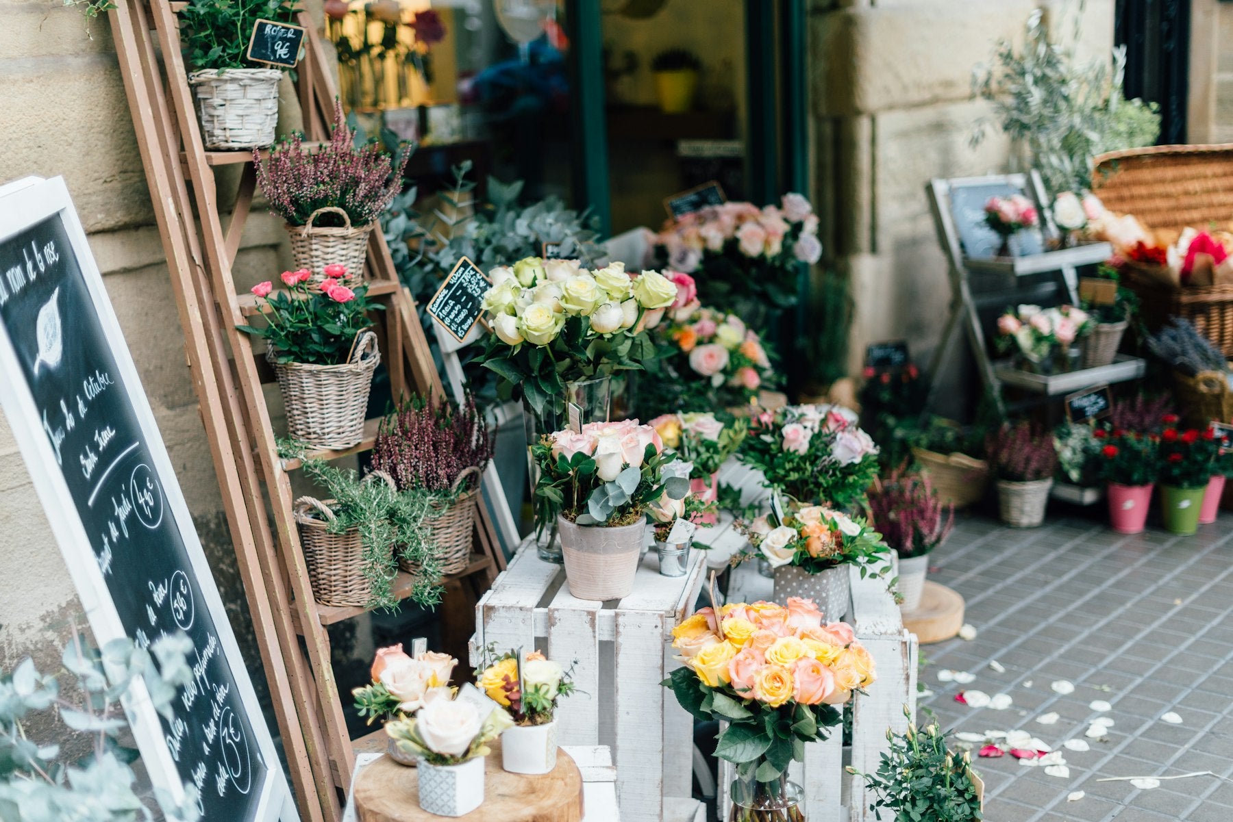 Flower shop front on a street
