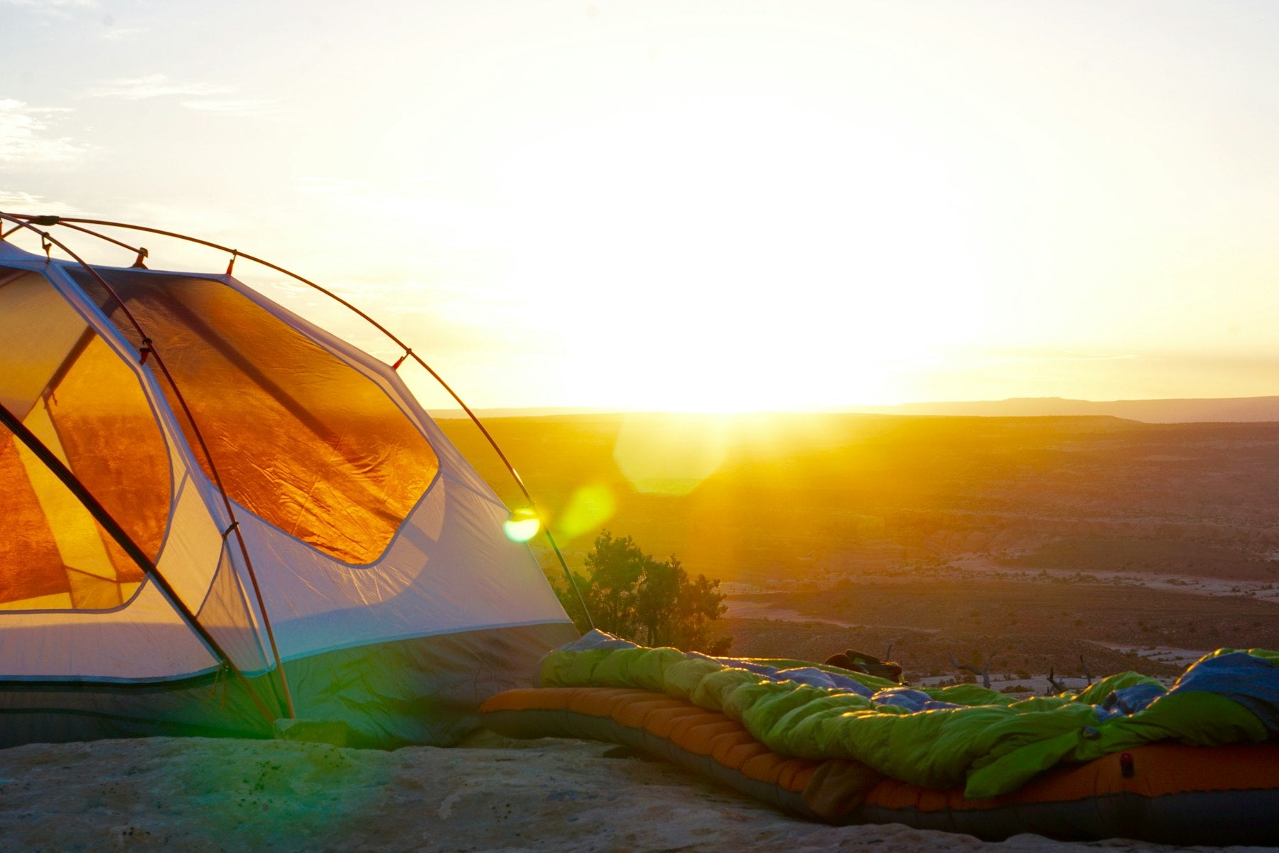 Glowing tent at golden hour