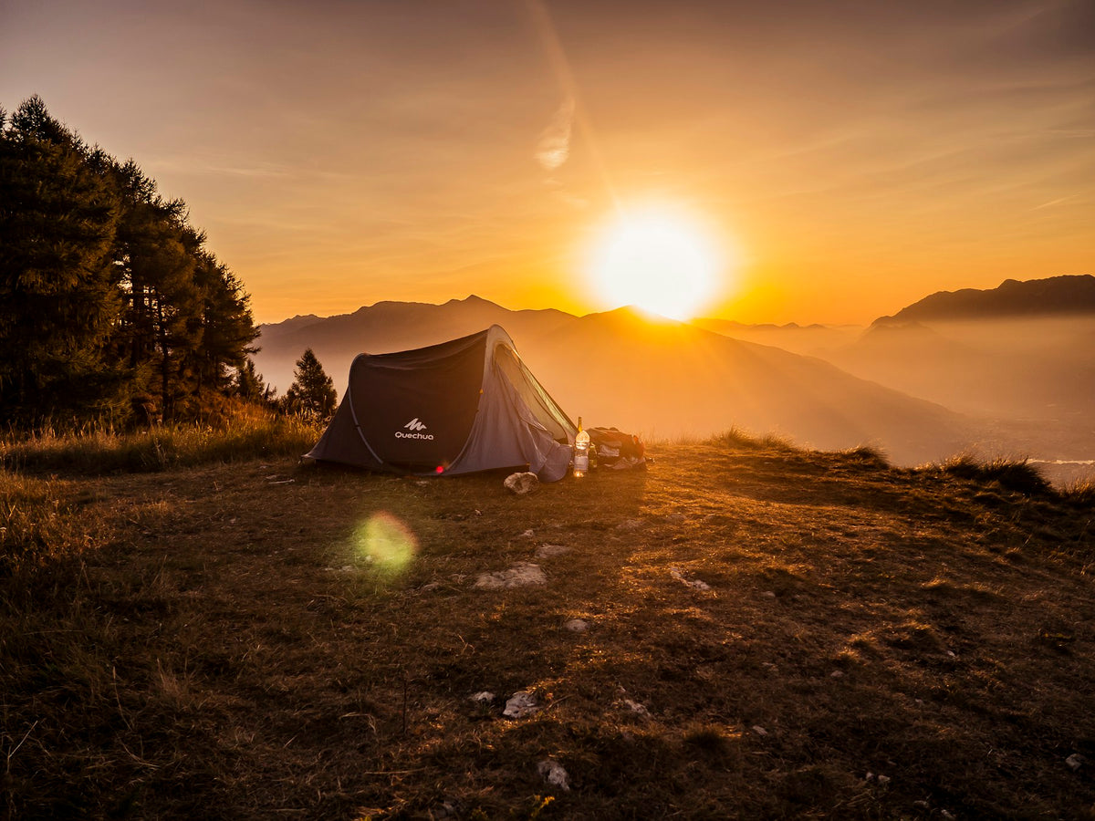 Tent pitched at sunrise