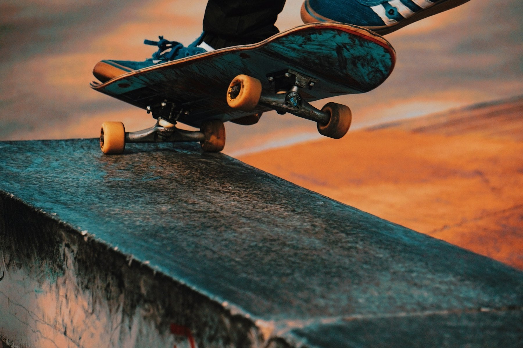 Skateboard balanced on a ledge