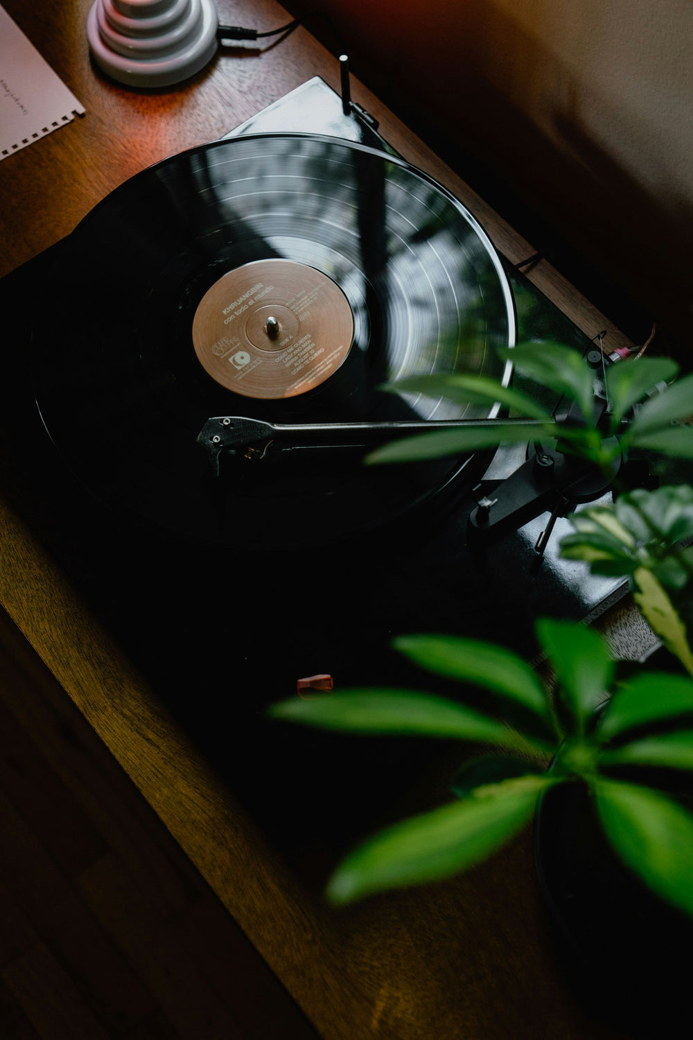 Turntable in a dark listening room