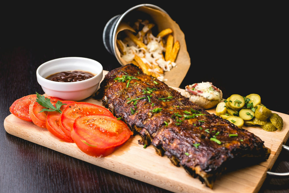 Glazed ribs on a serving board