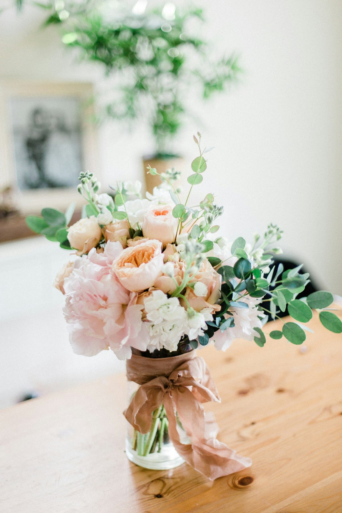 Peony and eucalyptus arrangement
