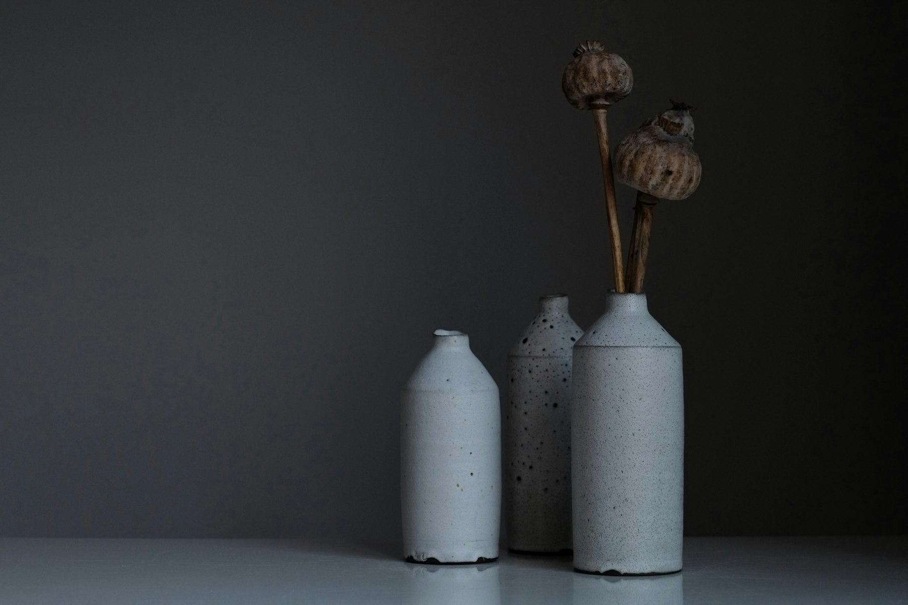 Matte ceramic vases with dried stems
