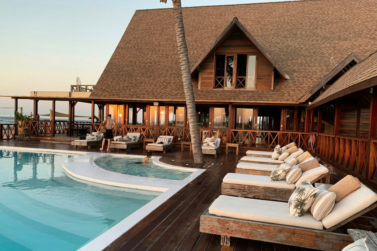 Poolside loungers at a resort