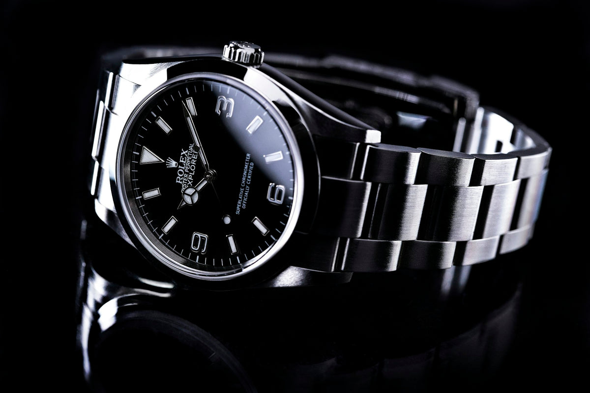 Steel bracelet watch on black