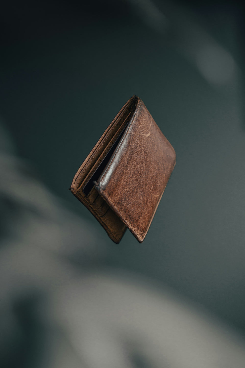 Worn brown leather wallet